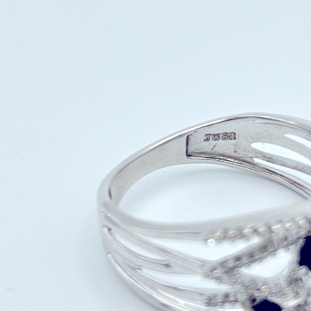 GENUINE Blue Sapphire and Diamond Ring; 14k W. Gold; Sz 6.5 New Rhodium Plating! - Picture 6 of 9
